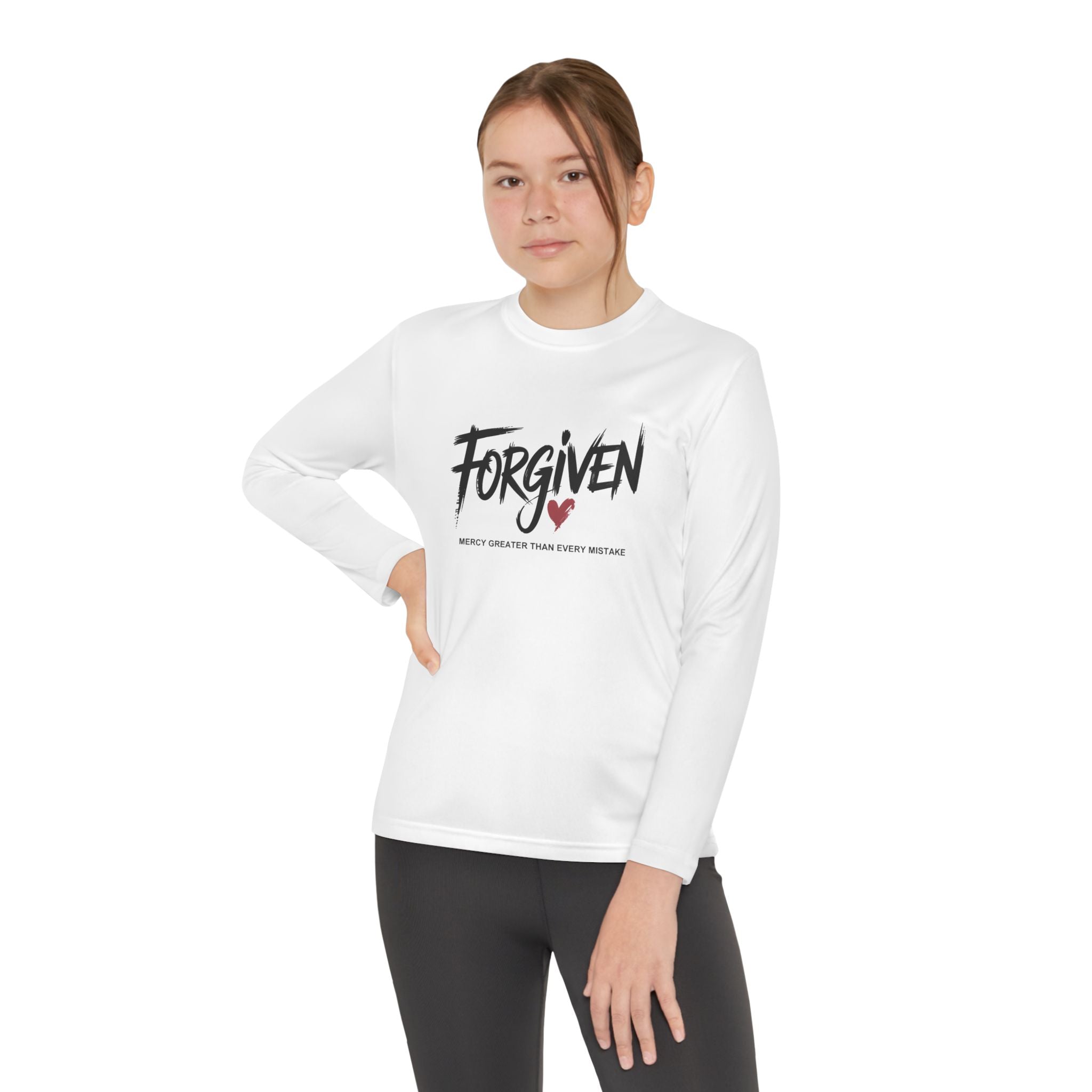 Forgiven Youth Long Sleeve Tee – Christian Faith Shirt with Heart Graphic