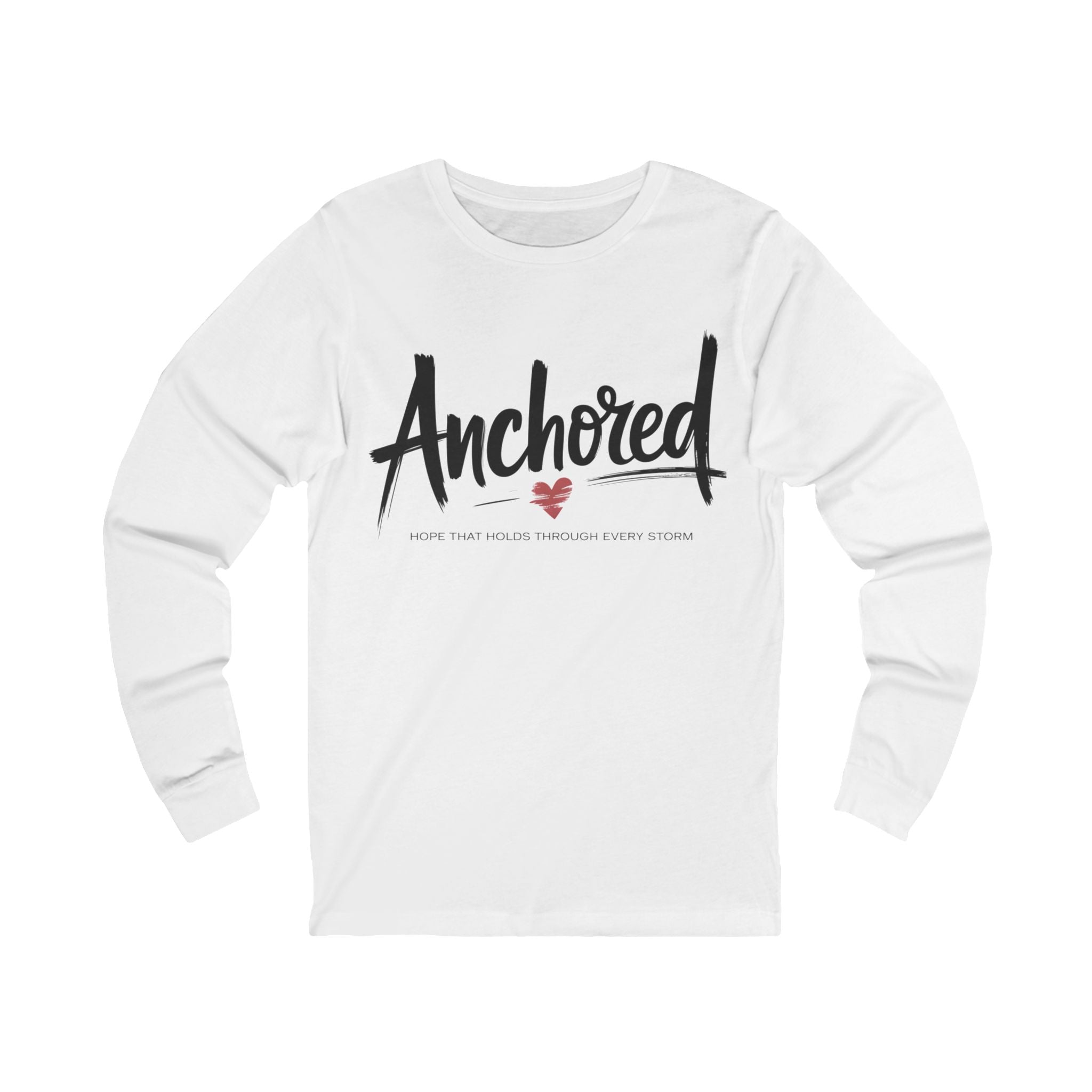 Anchored Long Sleeve Tee — 'Anchored' Script Graphic Shirt with Heart