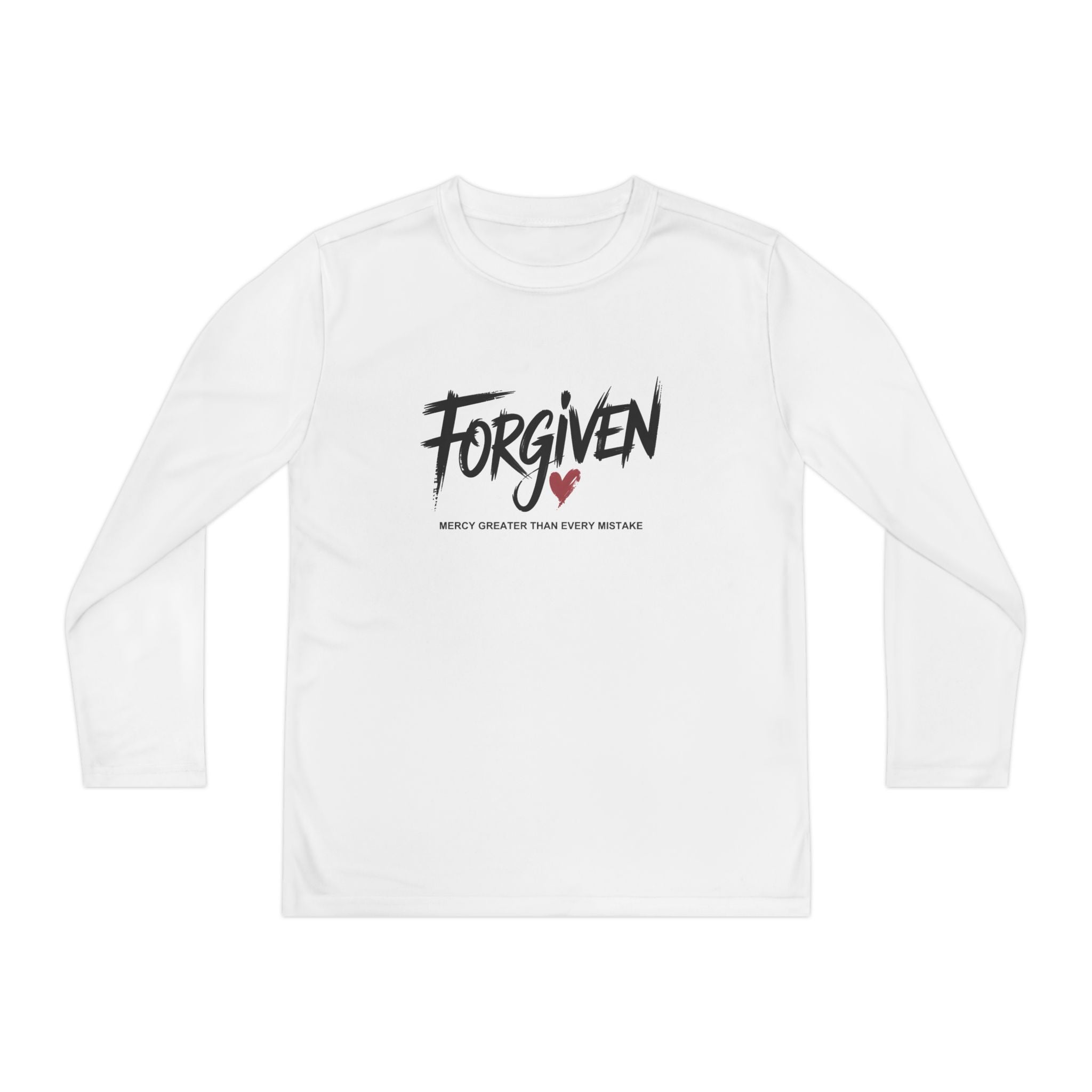 Forgiven Youth Long Sleeve Tee – Christian Faith Shirt with Heart Graphic