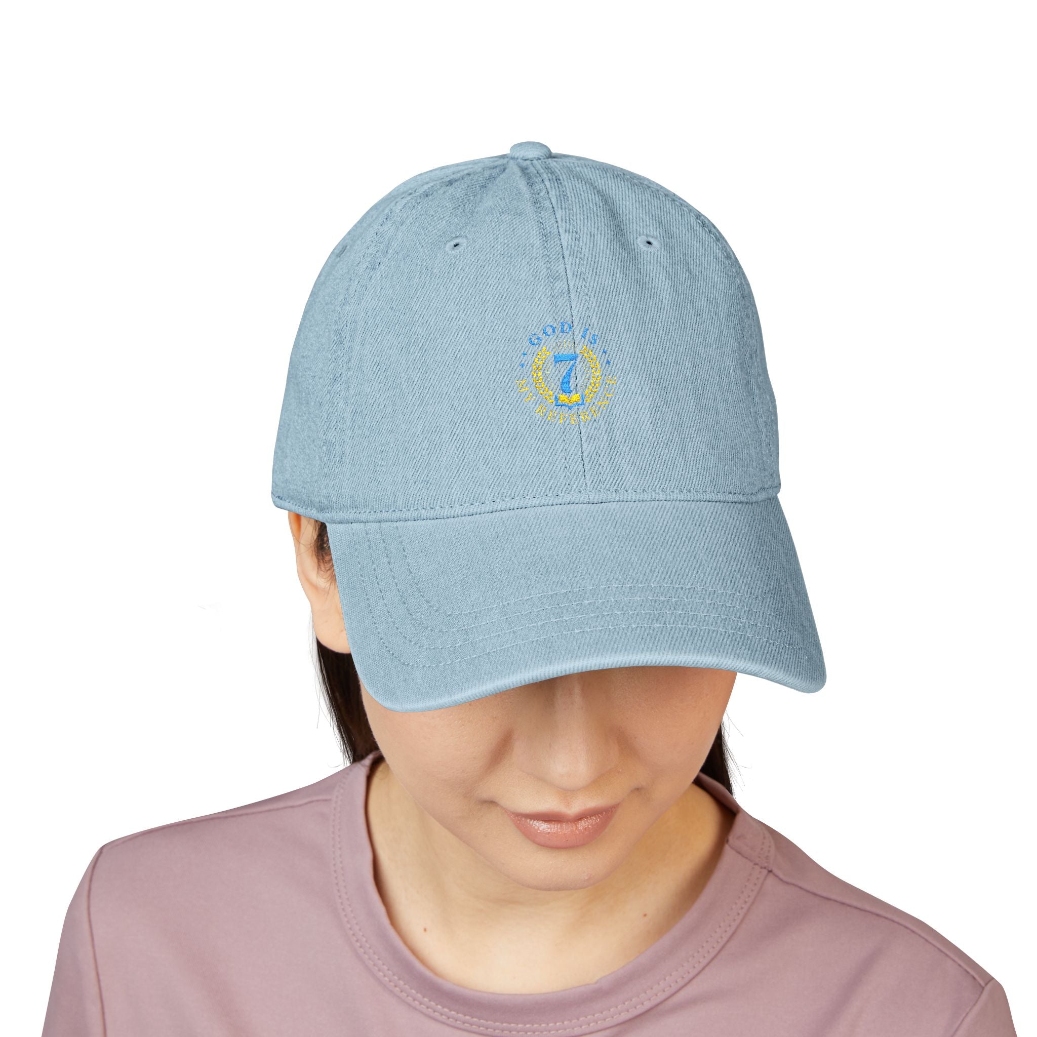 Embroidered Denim Hat, Customizable Baseball Cap for Daily Wear, Vintage Look, Adjustable Strap, 100% Cotton, Unstructured, Low-Profile,