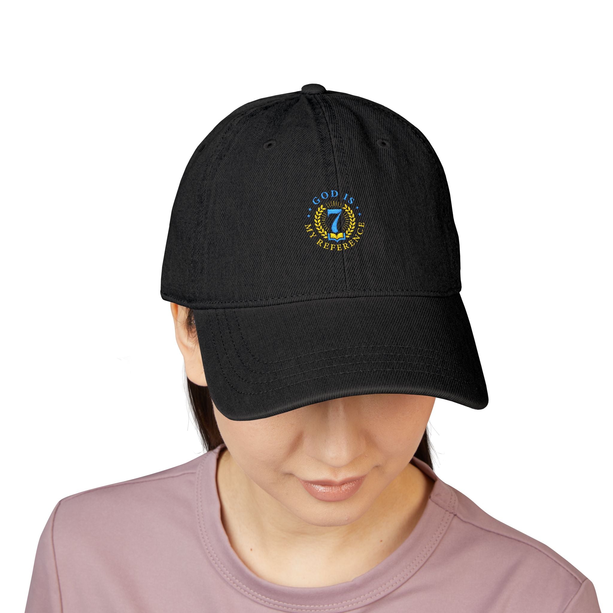 Embroidered Denim Hat, Customizable Baseball Cap for Daily Wear, Vintage Look, Adjustable Strap, 100% Cotton, Unstructured, Low-Profile,