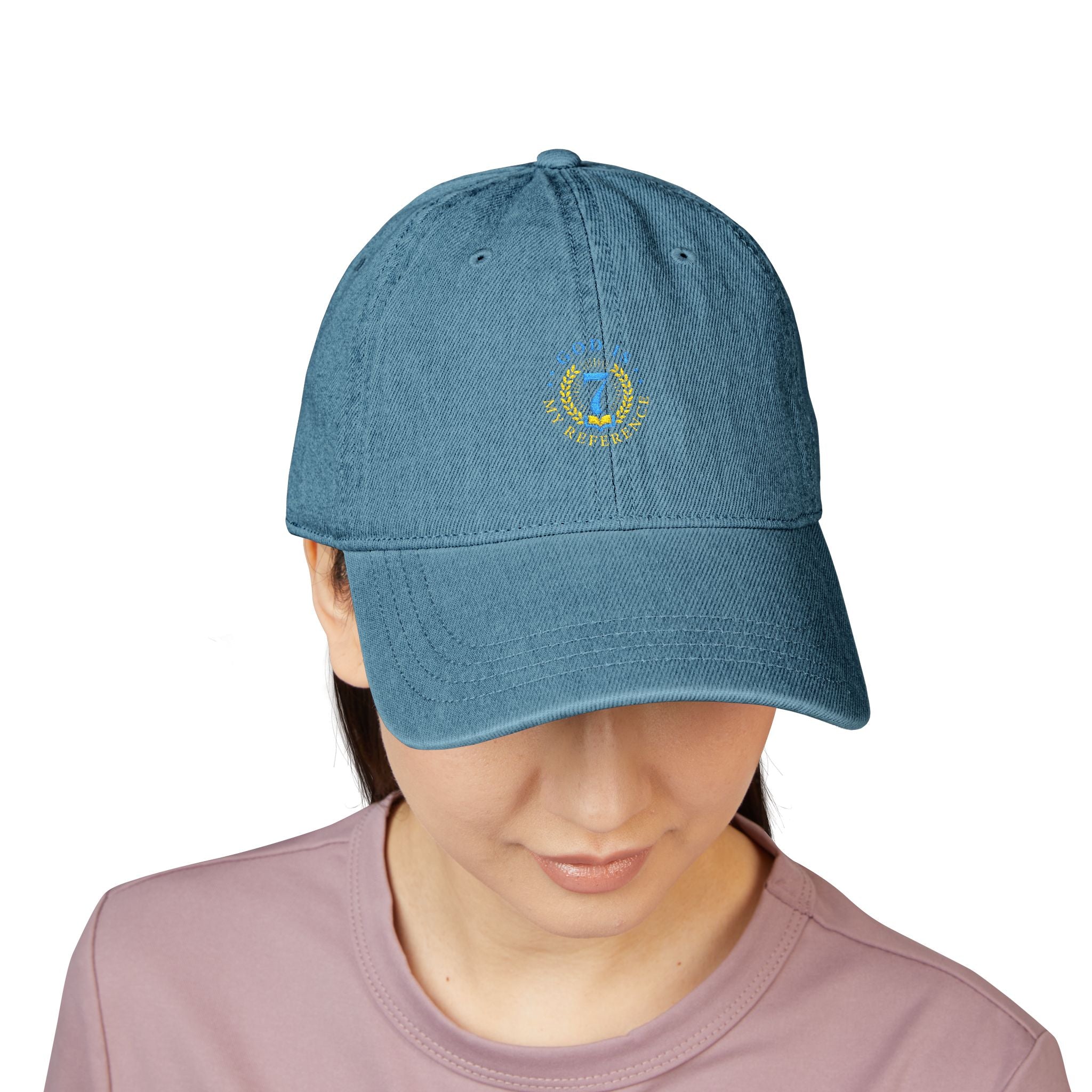 Embroidered Denim Hat, Customizable Baseball Cap for Daily Wear, Vintage Look, Adjustable Strap, 100% Cotton, Unstructured, Low-Profile,