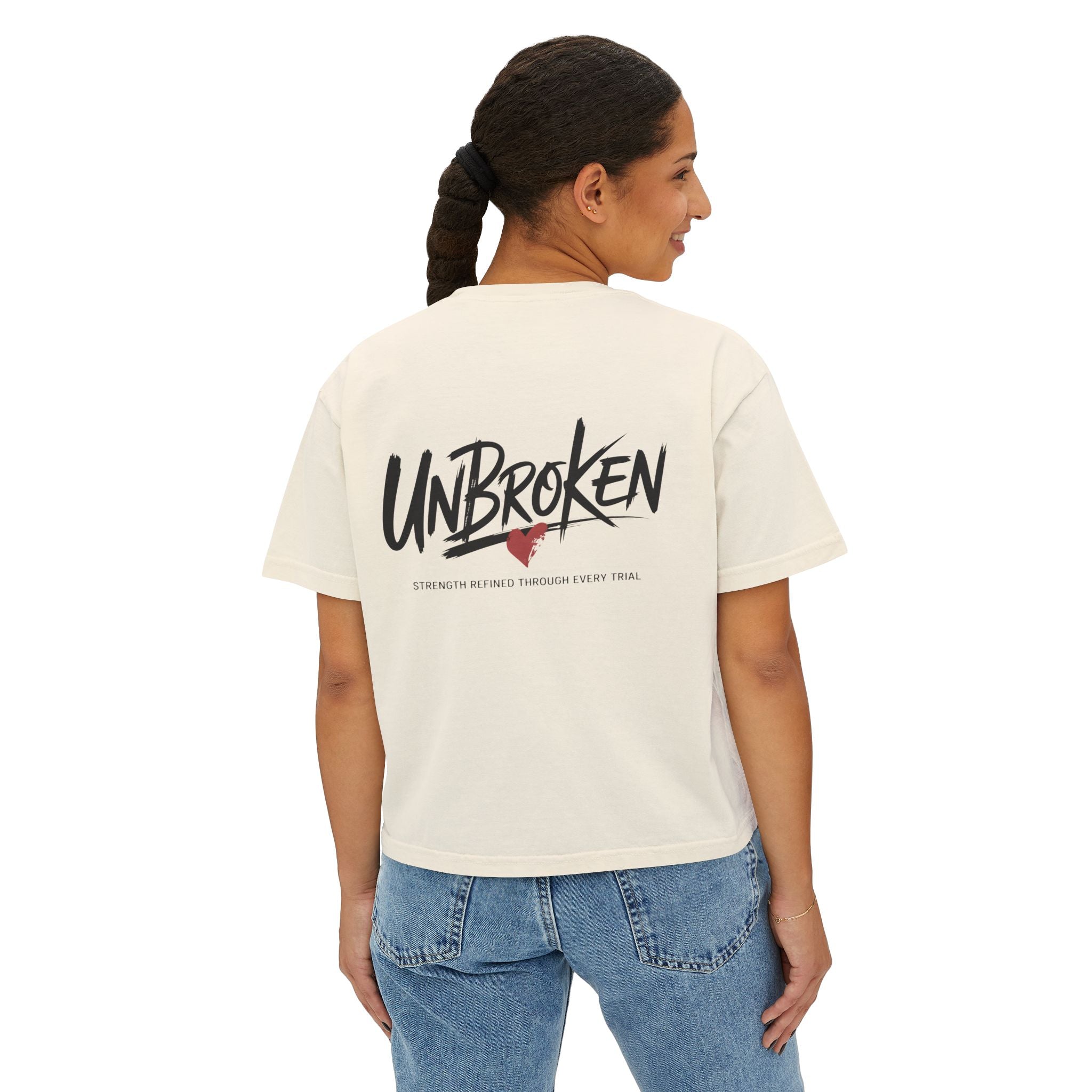 Unbroken Women's Boxy Tee — Inspirational Graphic Crop T‑Shirt